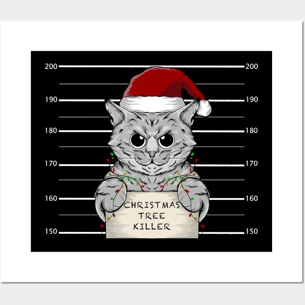 funny Cute Christmas Cat T-Shirt Wall Art by Kuchisabishii